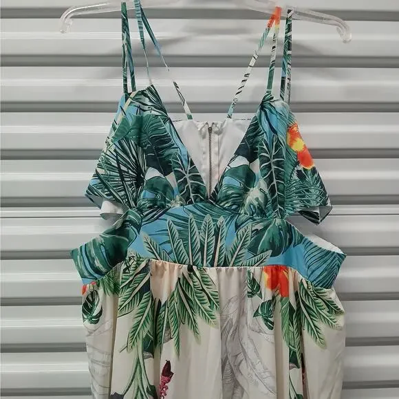 Loragal Women's Dress Size 3XL Beige Tropical Print Maxi Spring Summer Vacation - Picture 12 of 14